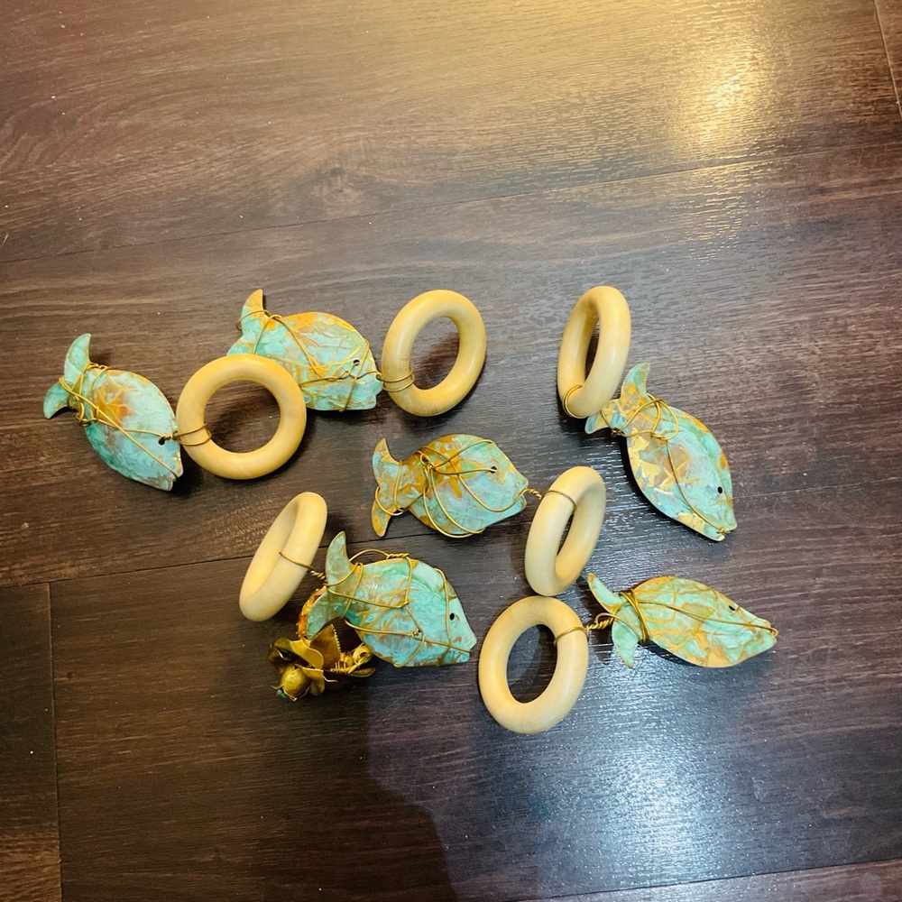 Handcrafted Fish Napkin Rings - Blue and Gold
